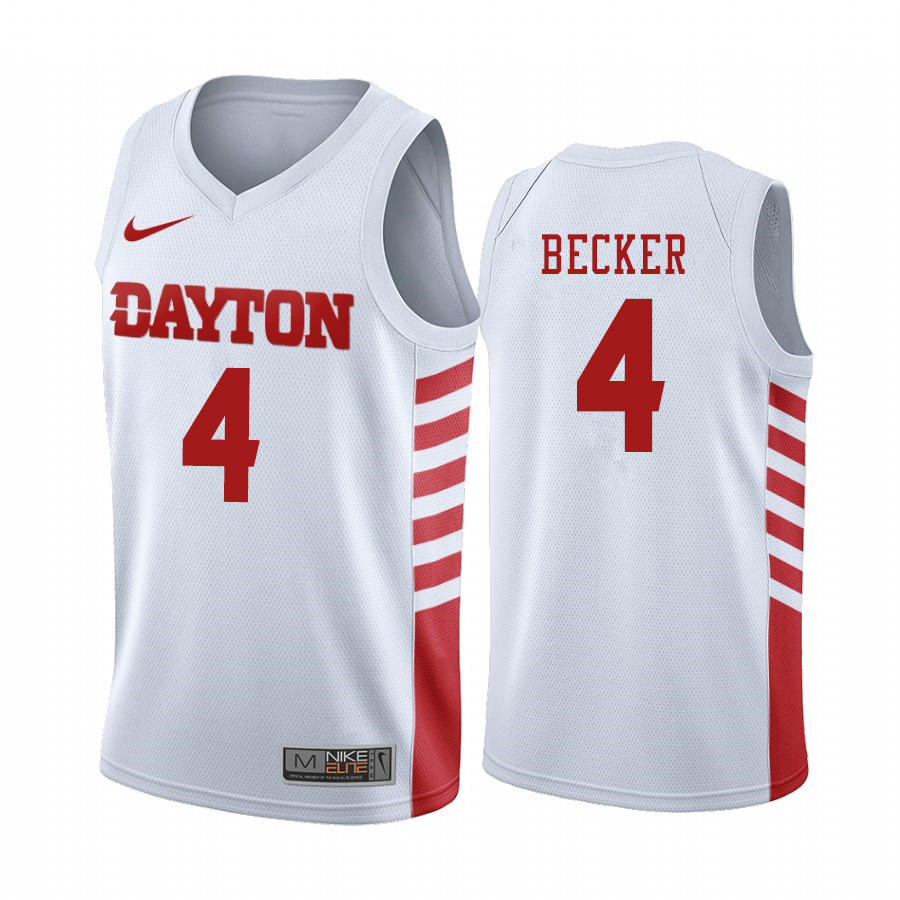 Men #4 Jared Becker Dayton Flyers College Basketball Jerseys Sale-White